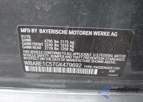 2016 BMW 330E z USA, uszkodzony, nr VIN WBA8E1C57GK479692